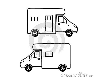 Mobile home on the background. House on wheels. Sketch. Vector Vector Illustration